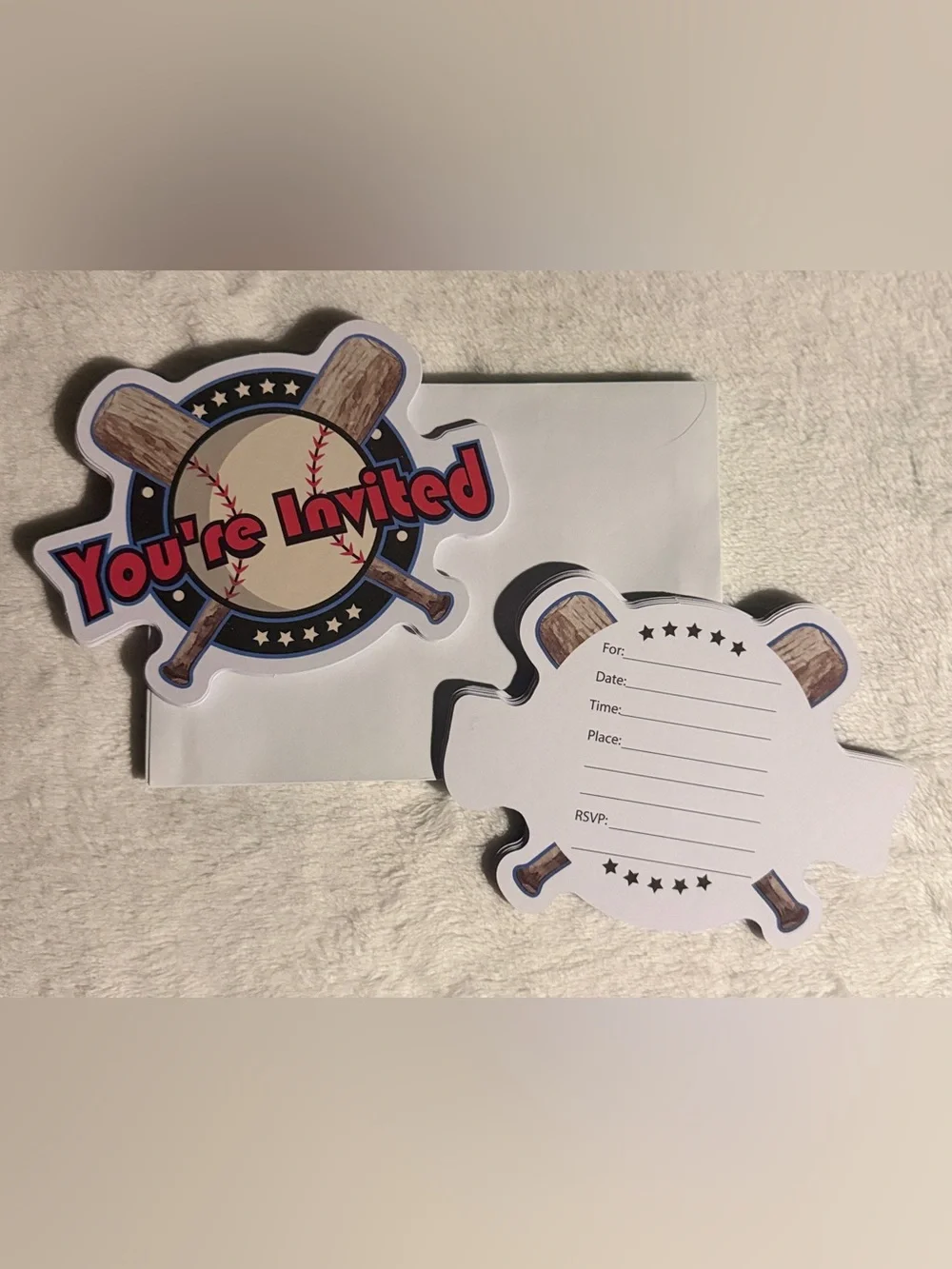 20 Fill-in Baseball Party Invitation Cards with Envelopes